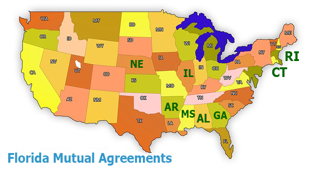 US map with mutual agreement states